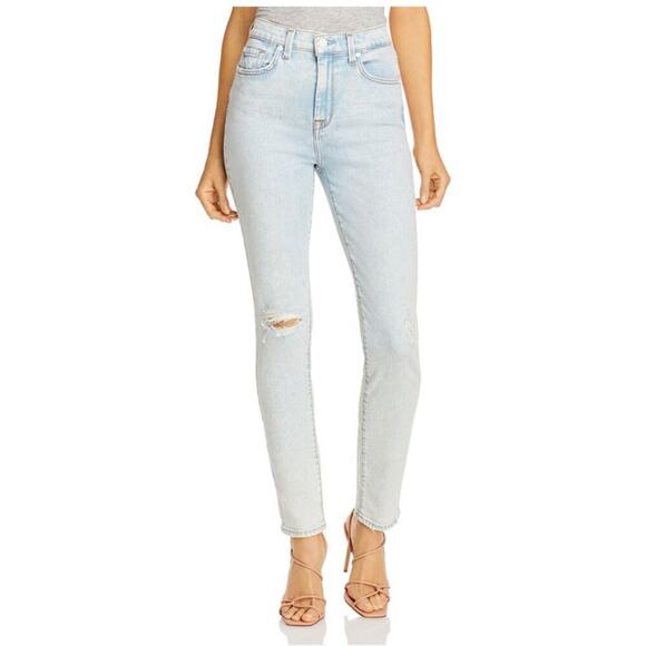 7 For All Mankind Ripped High-Waist Skinny Jeans in Grand Street - Picture 1 of 11